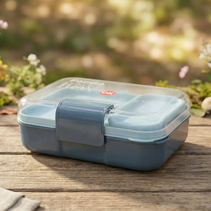 3 Compartment Snacky Lunch Box Set With 2 In 1 Spoon (1 Set)