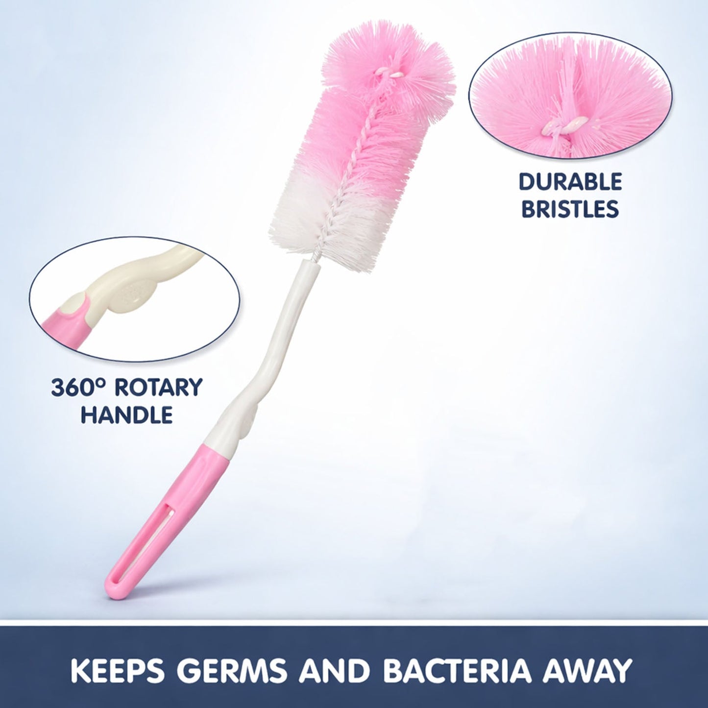 Bottle & Nipple Cleaning Brush with 360° Rotary Handle (1 Pc)
